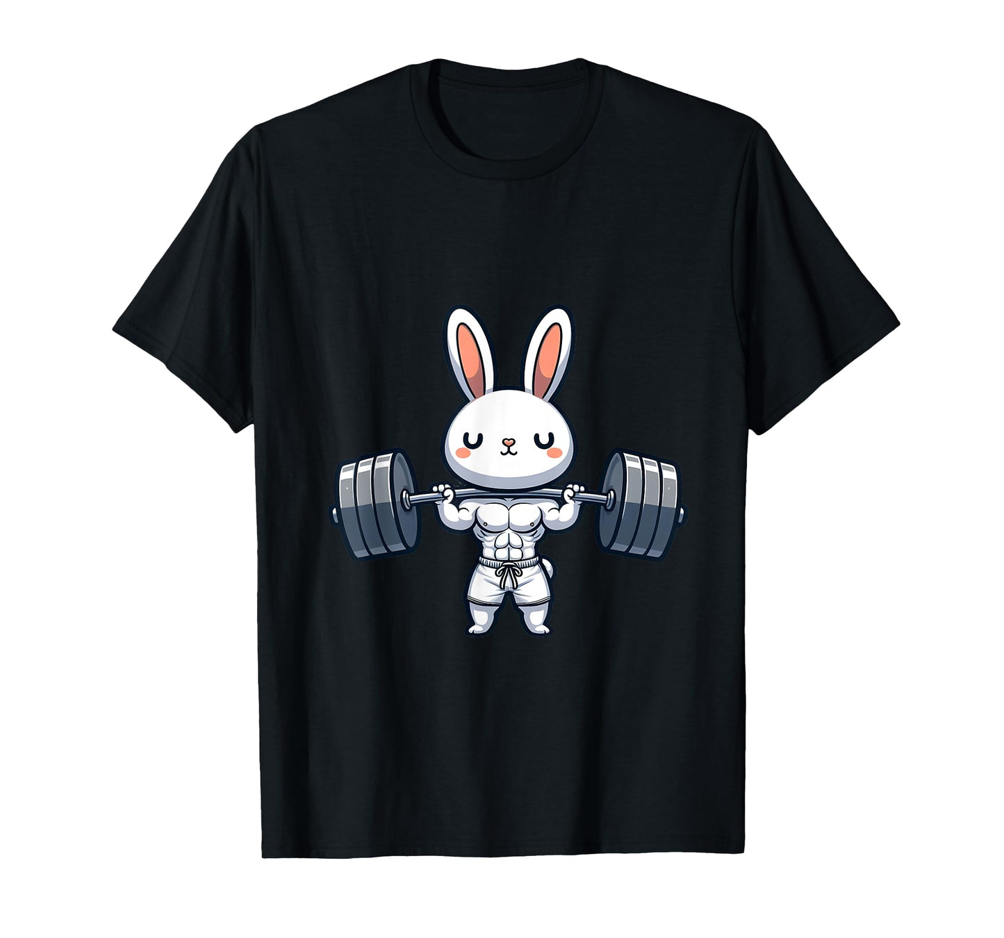 Cute Kawaii Muscular Rabbit Weightlifting Funny T-Shirt