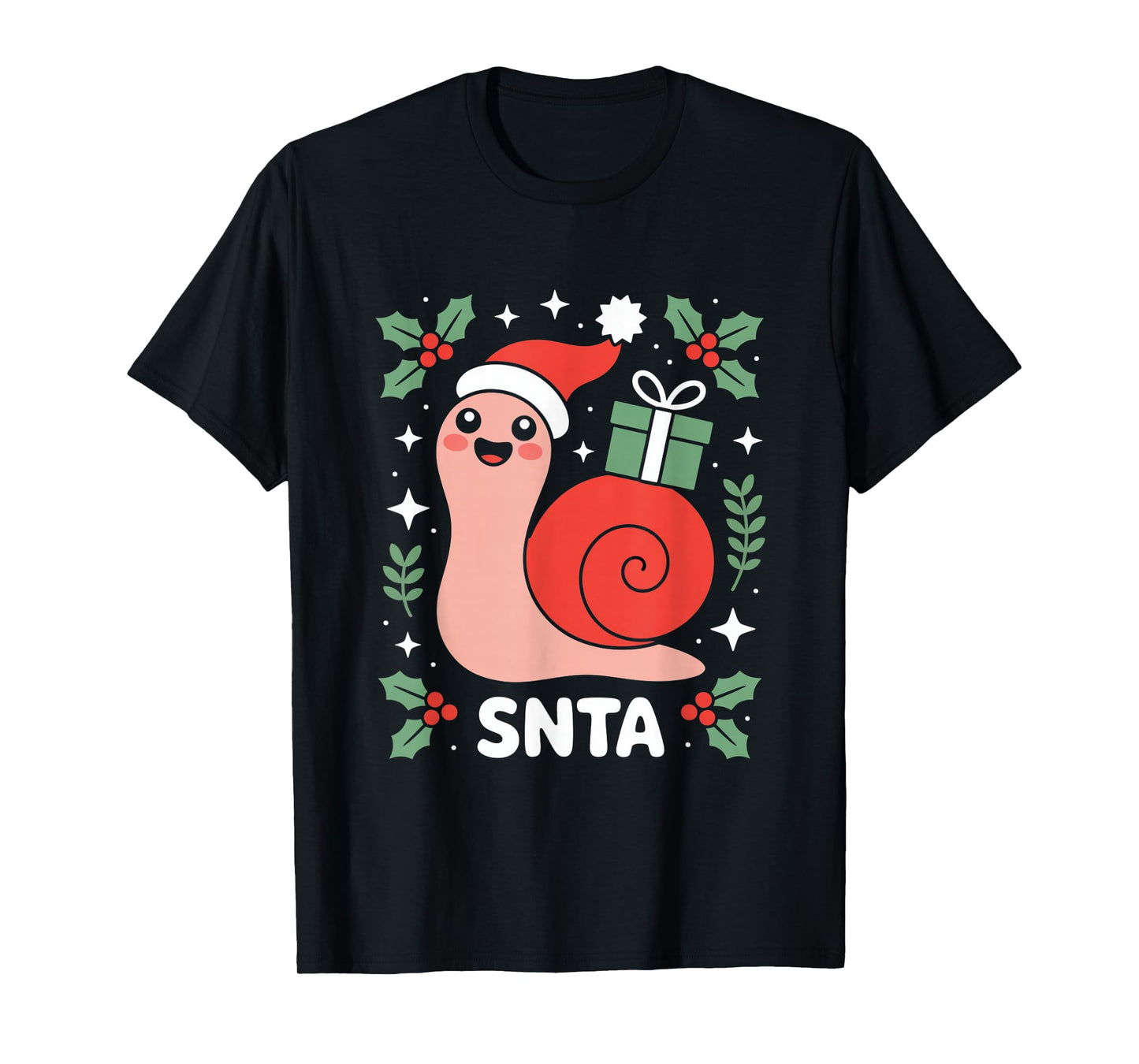 SNTA Cute Snail Christmas Santa Hat Holiday Cheer T-Shirt