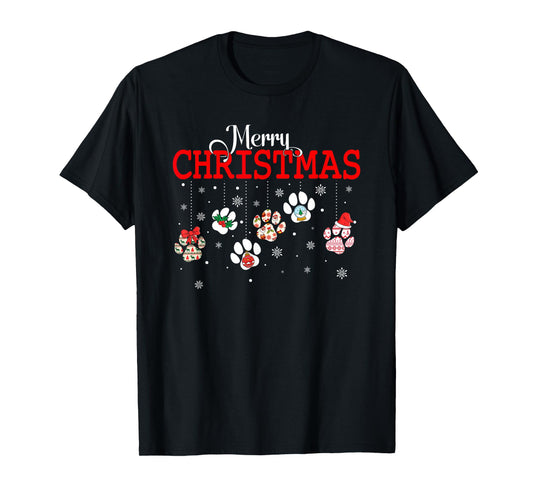 Dog Paw Merry Christmas Pajamas Puppy Dog Lover Christmas T-Shirt
