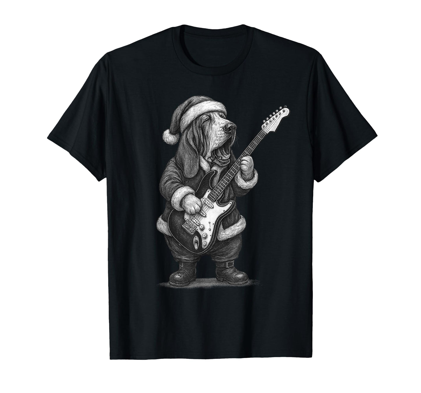 Basset Hound Playing Guitar Christmas Dog Lover T-Shirt