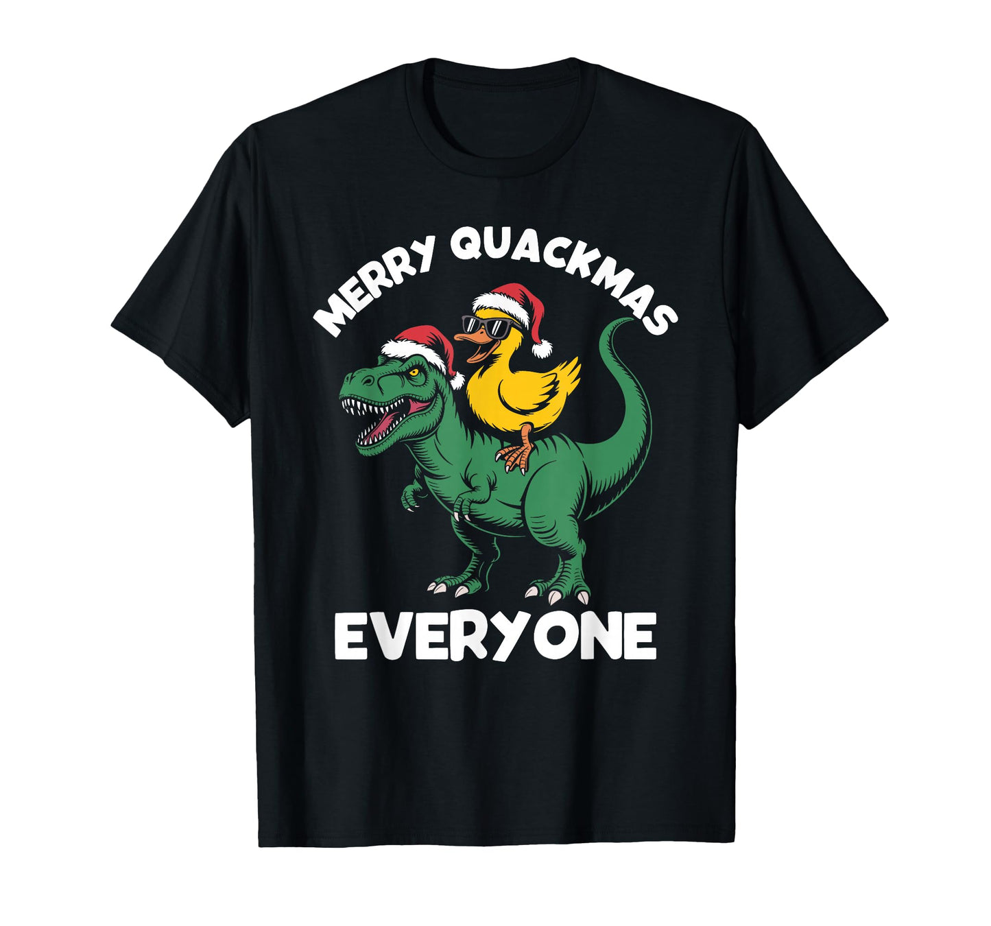 Merry quackmas Everyone, Christmas Duck Riding Dinosaur T-Shirt