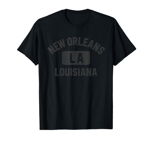New Orleans Louisiana Gym Style Distressed Black Print T-Shirt