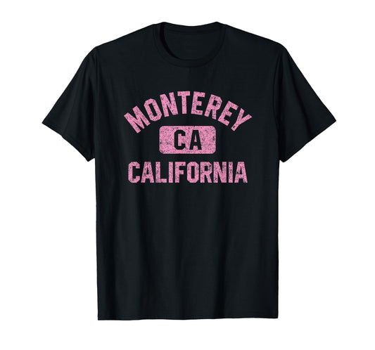 Monterey California Gym Style Distressed Pink Print T-Shirt