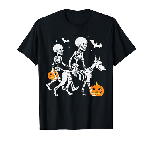 Halloween Skeleton Walking Doberman Dog T-Shirt