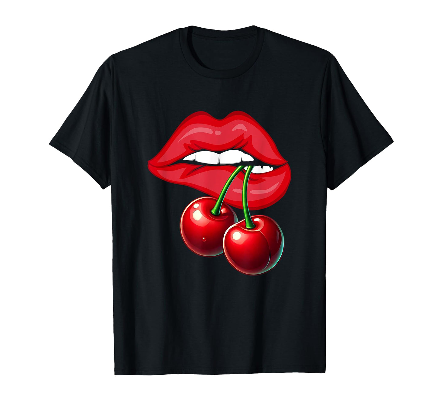 Cherry Lips Graphic Tee Sexy Women Design Red Lips Vintage T-Shirt