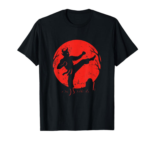 Demon Karate Kick Under Moon T-Shirt