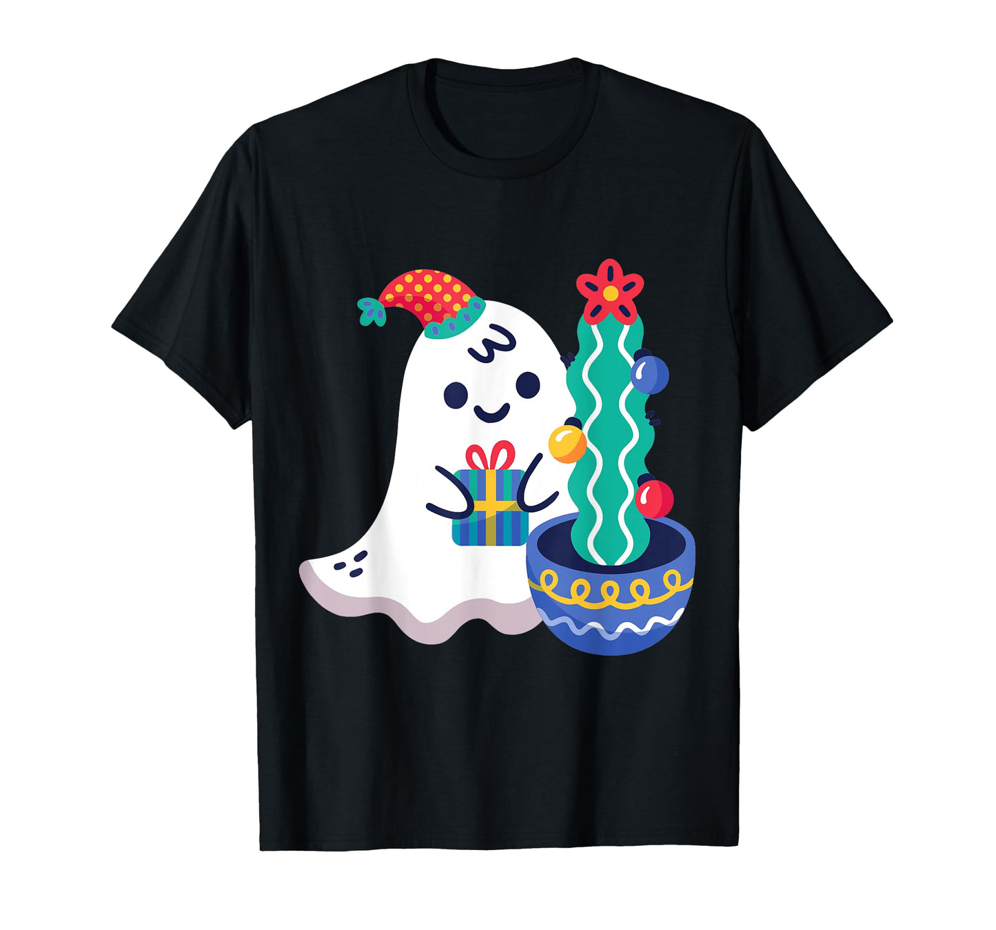 Ugly Christmas Ghost Xmas Cactus Santa Claus Cute Gothic T-Shirt