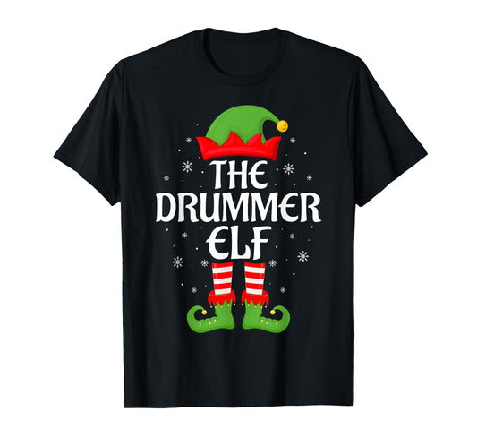 Drummer Elf Xmas Family Matching Elf Squad Christmas T-Shirt