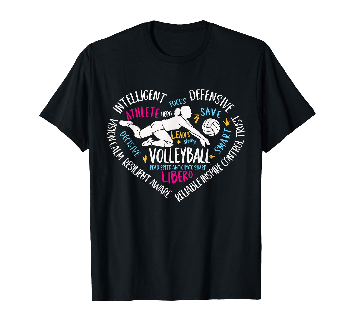 Girls Volleyball Libero Heart Volley for Teens Women T-Shirt