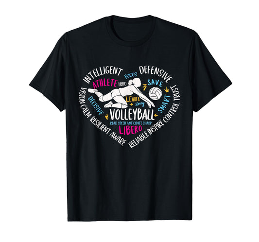 Girls Volleyball Libero Heart Volley for Teens Women T-Shirt