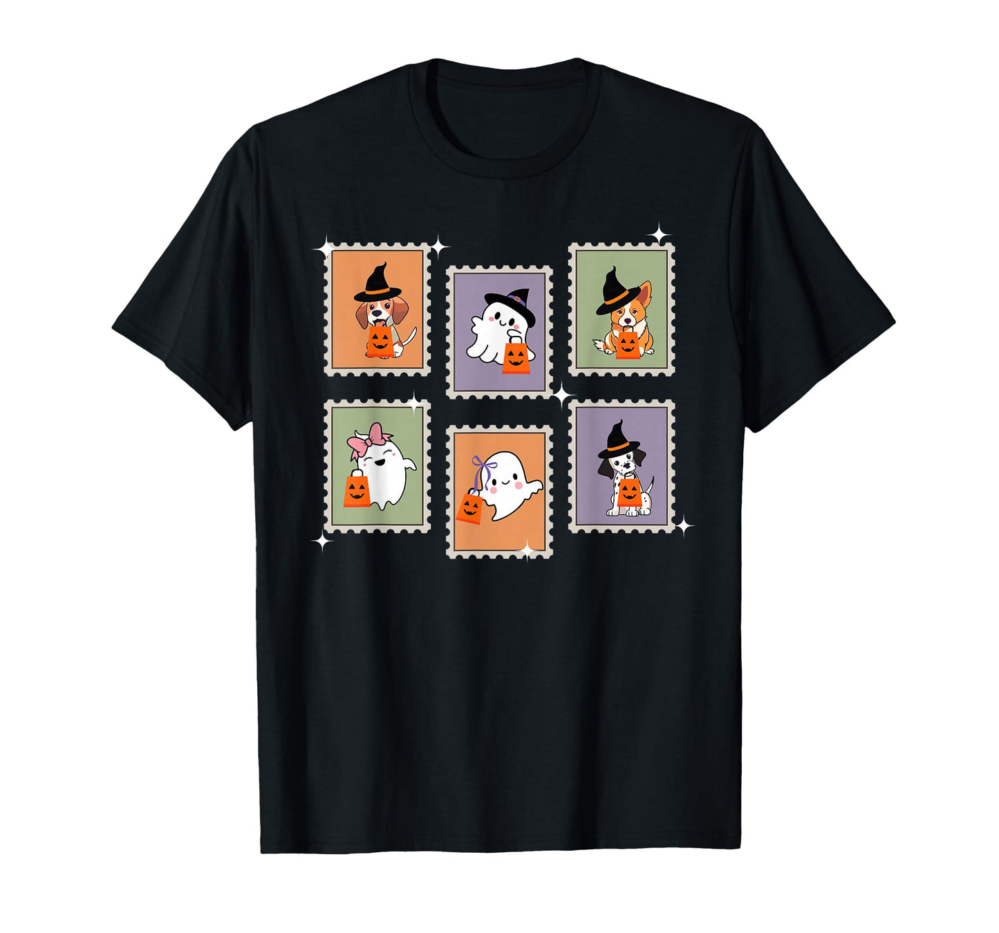 Halloween Postage Stamp Ghosts and Dogs T-Shirt