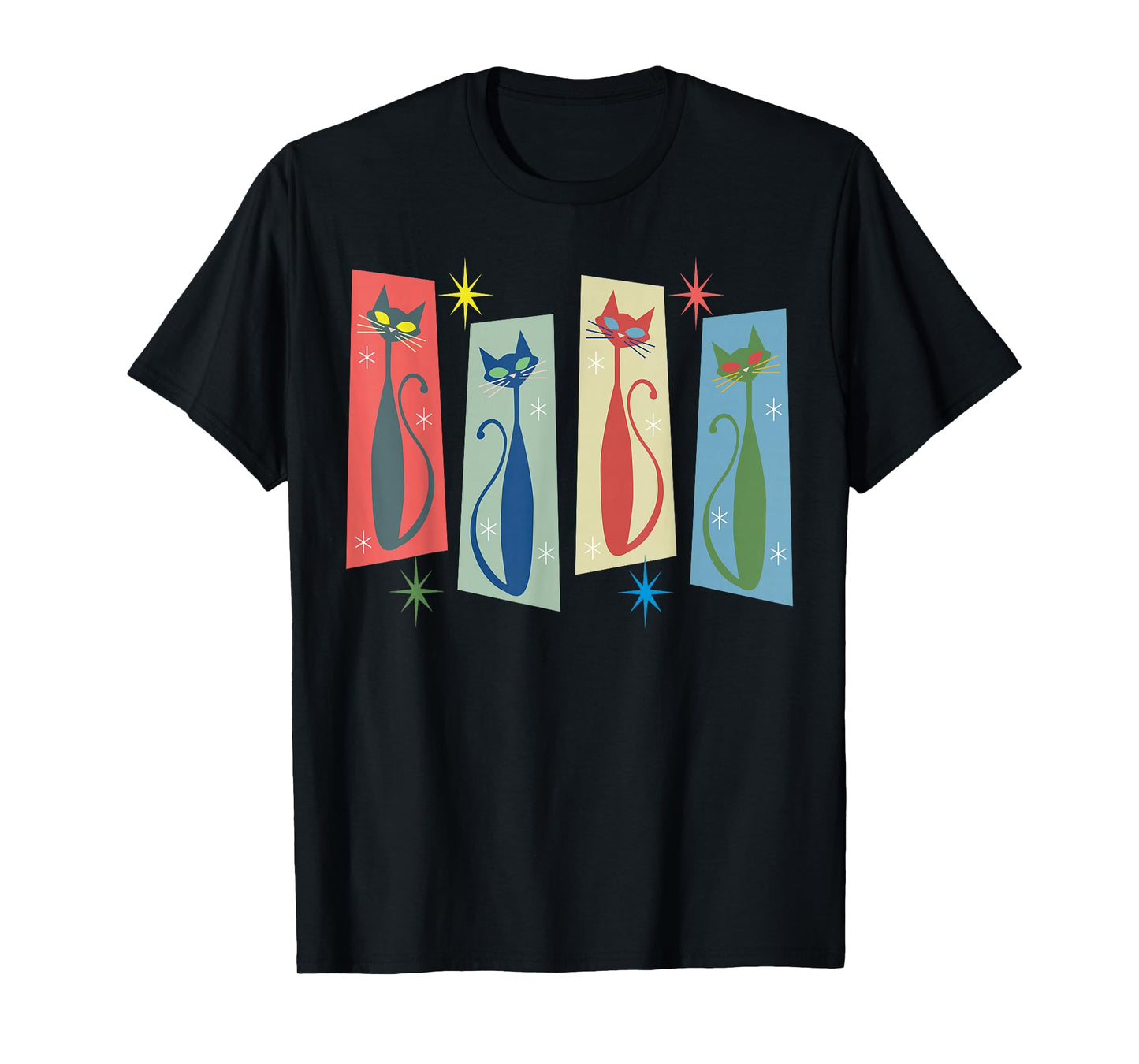 Mid Century Modern Cat Art Atomic Cats Vintage Retro Women T-Shirt