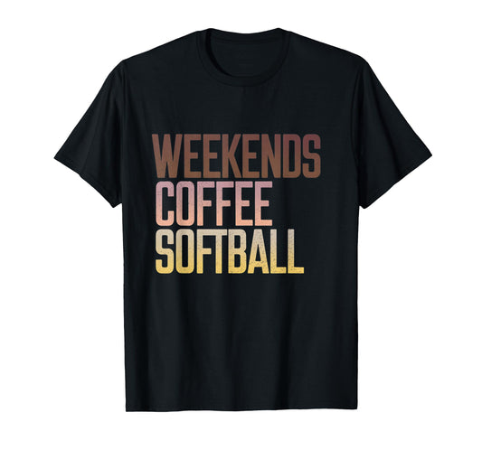 Retro Weekends Coffee And Softball Funny Softball Mama T-Shirt