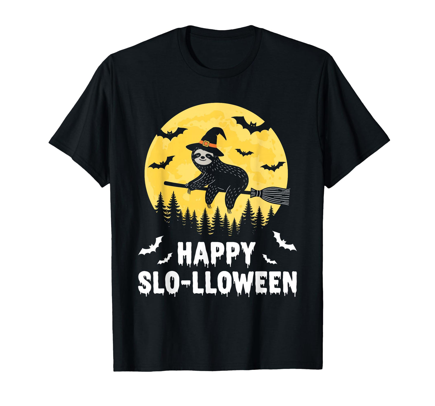 Happy Slo-lloween Funny Halloween Sloth Flying Witch T-Shirt