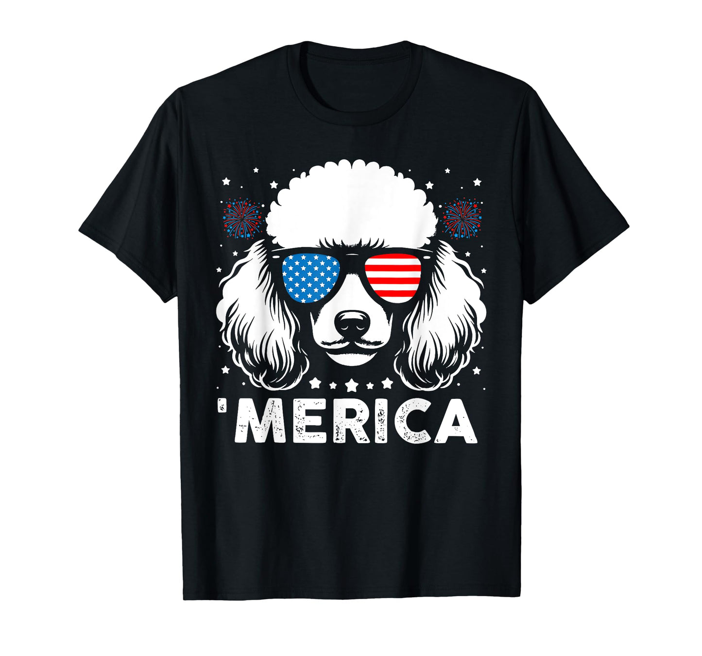 Vintage Poodle Dog Merica Patriotic USA Flag 4th Of July T-Shirt