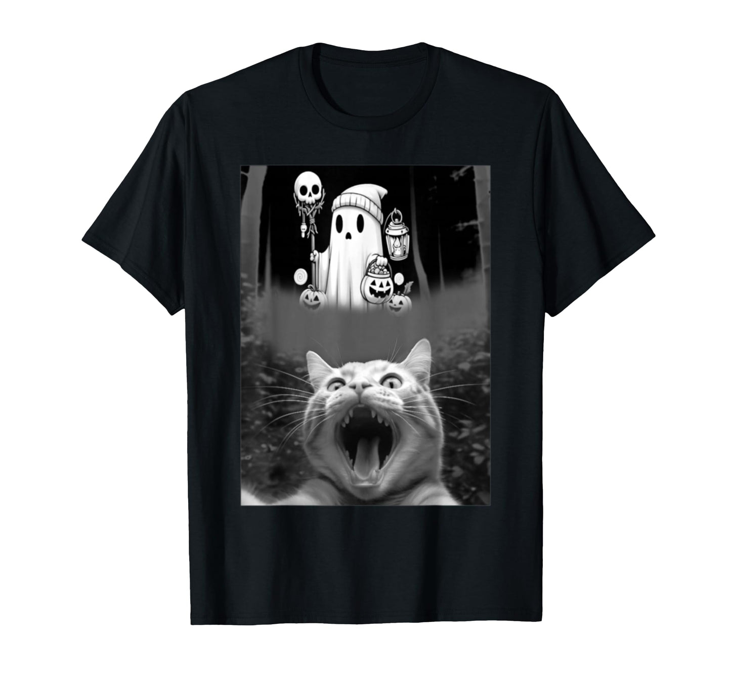 Funny Cat Selfie with Cute Boo Halloween Candy Men Women Kid T-Shirt