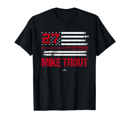 USA Flag Bat Mike Trout Los Angeles Baseball MLBPA T-Shirt