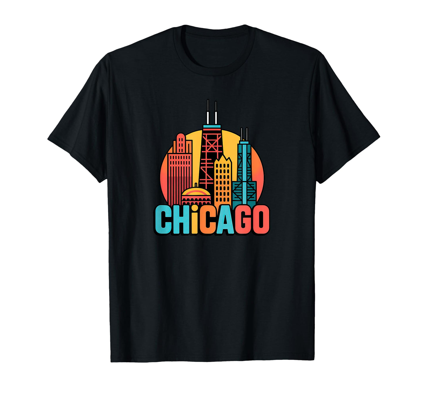 Chicago Skyline Kids Design Colorful City Art T-Shirt