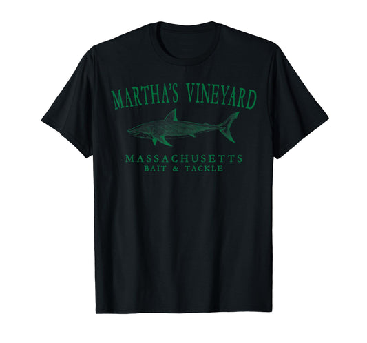 Martha's Vineyard Massachusetts Shark Retro Arched Green T-Shirt