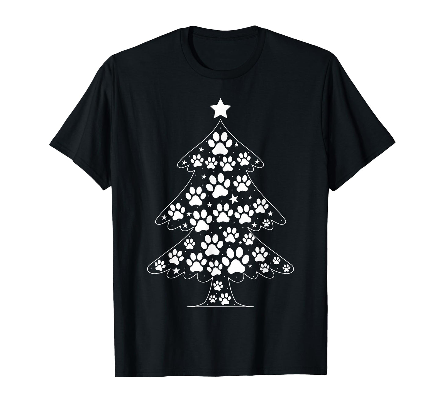 Cat Dog Paw Christmas Tree Funny Puppy Dog Cat Lover Xmas T-Shirt