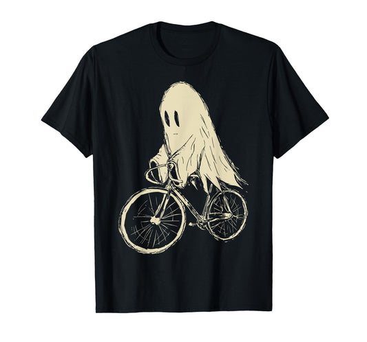 Vintage Ghost Riding Bicycle Cycing Biking Halloween T-Shirt