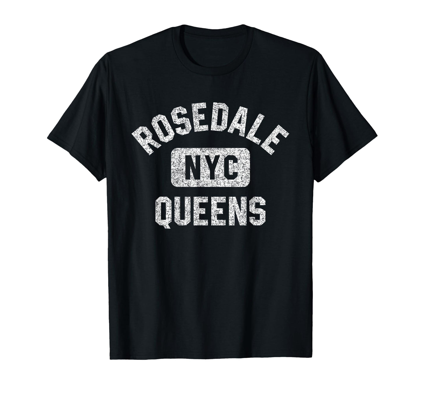 Rosedale Queens NYC Gym Style Distressed White Print T-Shirt
