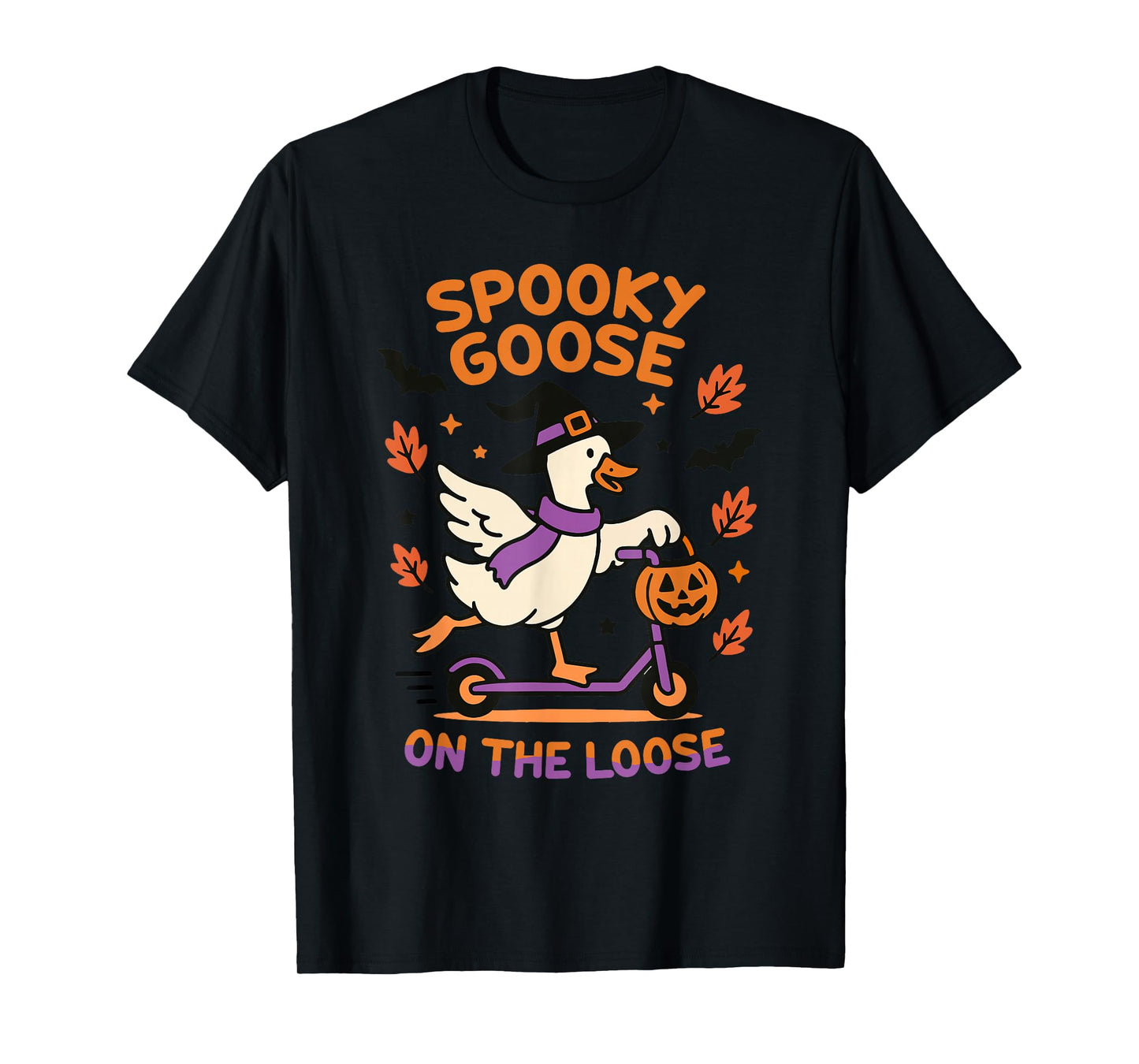 Spooky Goose On The Loose Funny Witch Pumpkin Halloween T-Shirt