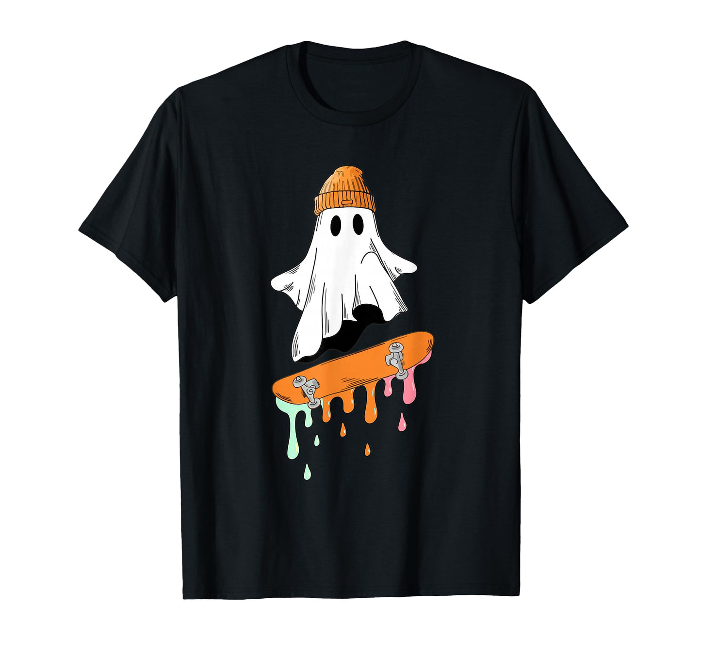 Ghost Skateboard Lazy Halloween Costume Skateboarding Drip T-Shirt