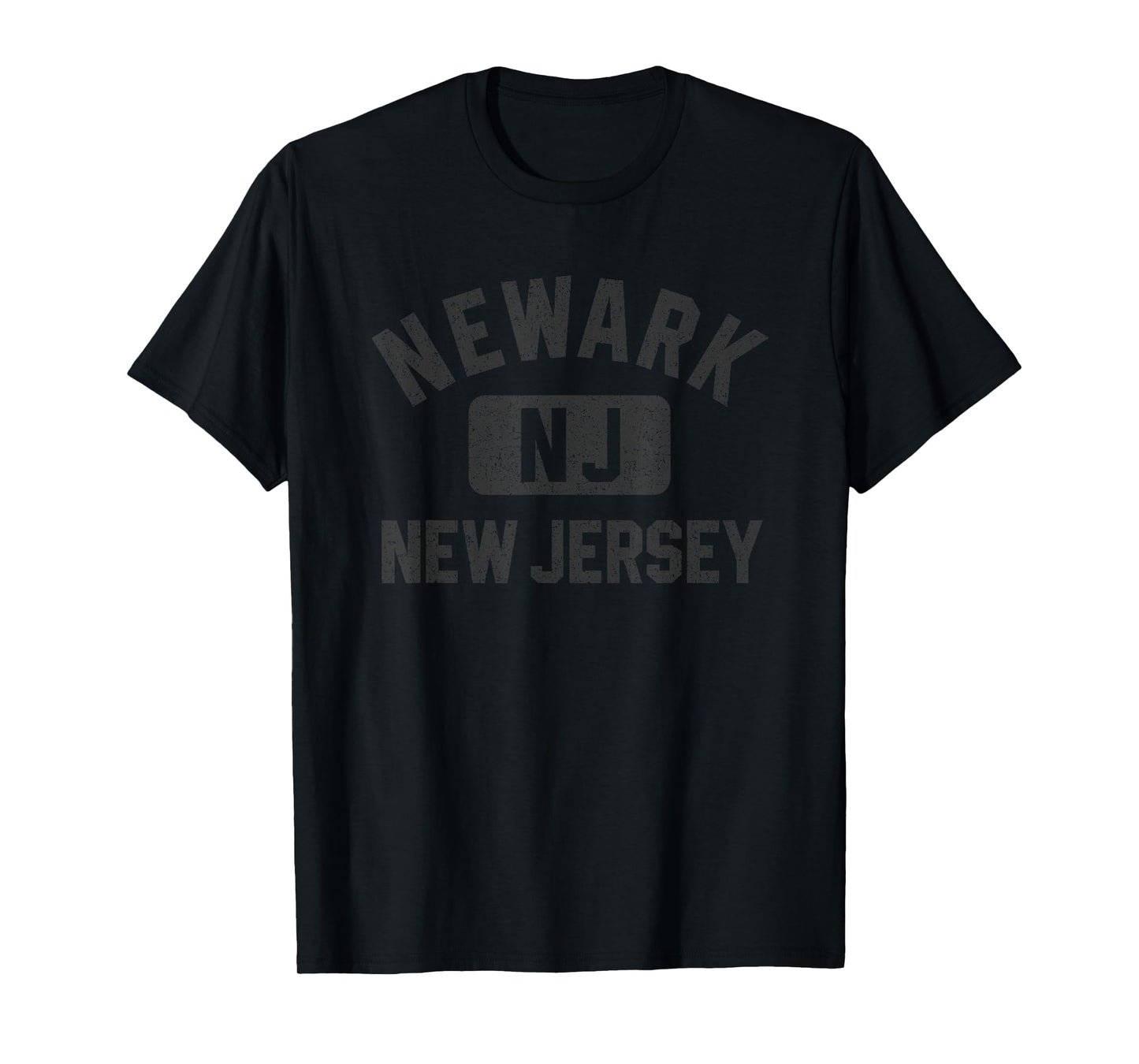 Newark New Jersey Gym Style Distressed Black Print T-Shirt