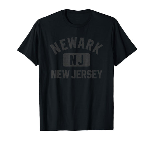 Newark New Jersey Gym Style Distressed Black Print T-Shirt