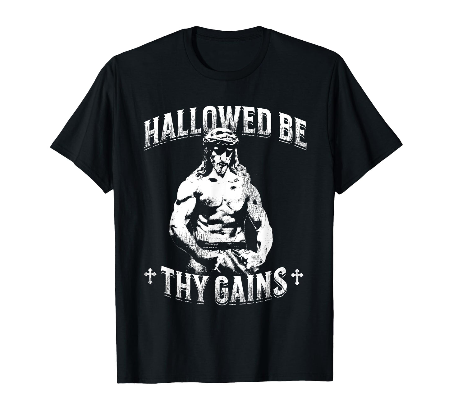 Funny Hallowed Be Thy Gains Fitness Vintage Jesus T-Shirt