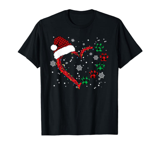 Dog Paw Heart Santa Hat Christmas Animal Lover Women T-Shirt
