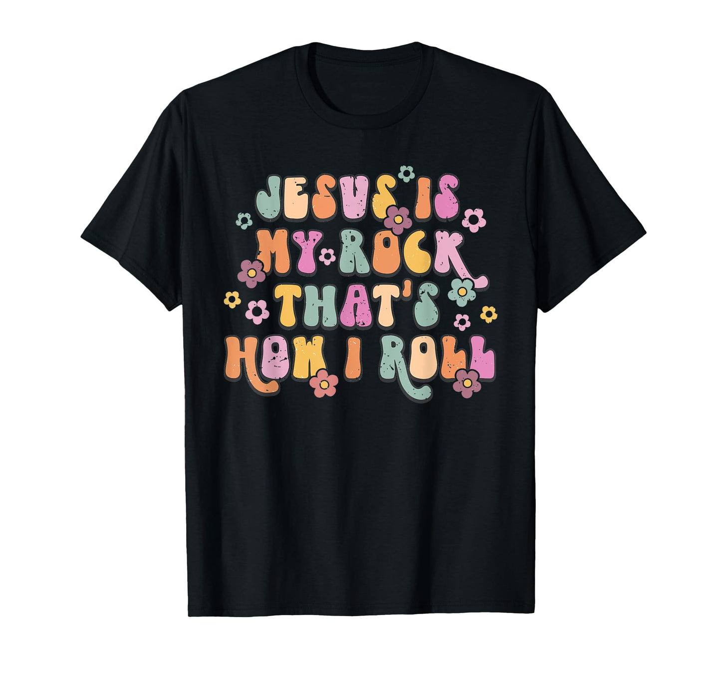 Leopard Jesus Is My Rock And That Is How I Roll Retro Groovy T-Shirt
