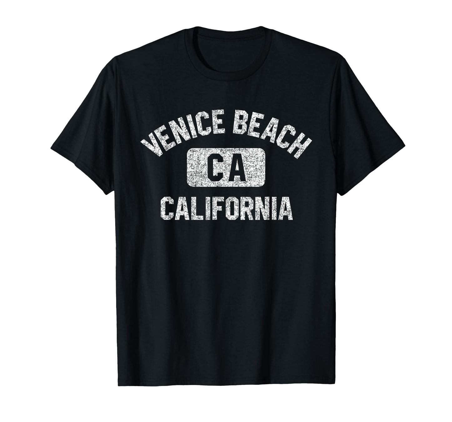 Venice Beach California Gym Style Distressed White Print T-Shirt
