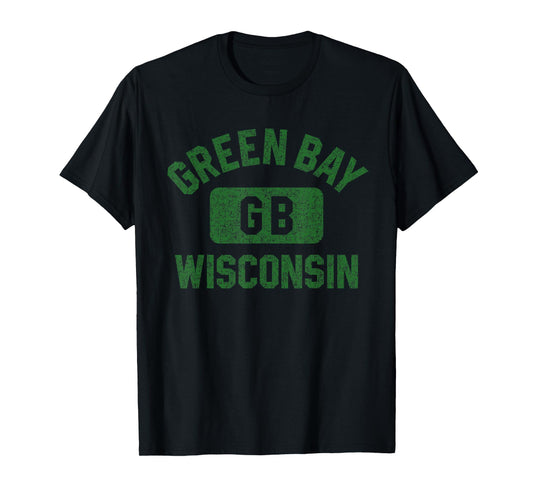 Green Bay Wisconsin GB Gym Style Distressed Green Print T-Shirt