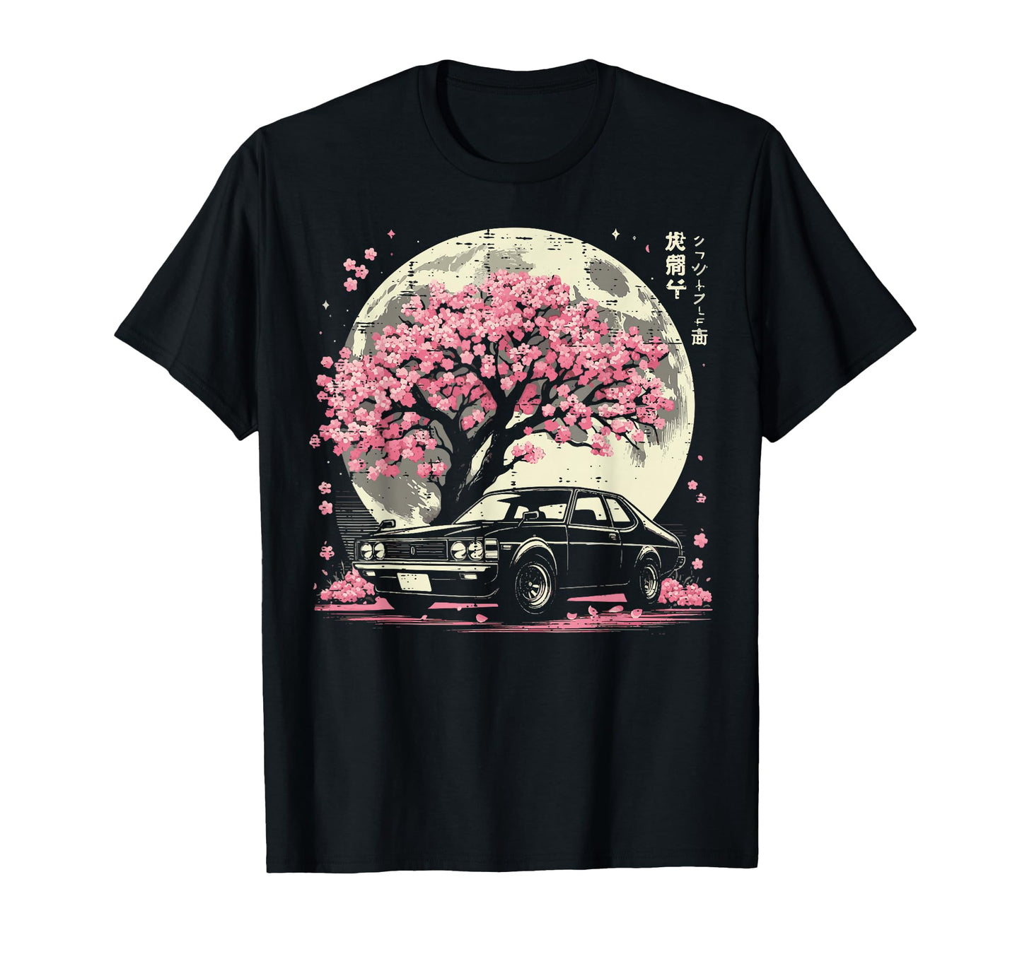 Black Car Japanese Cherry Blossom Sakura Tree Women Kids Men T-Shirt