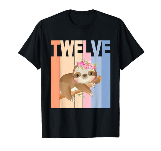 12 Year Old Cute Sloth Birthday Girl 12th Birthday Party T-Shirt