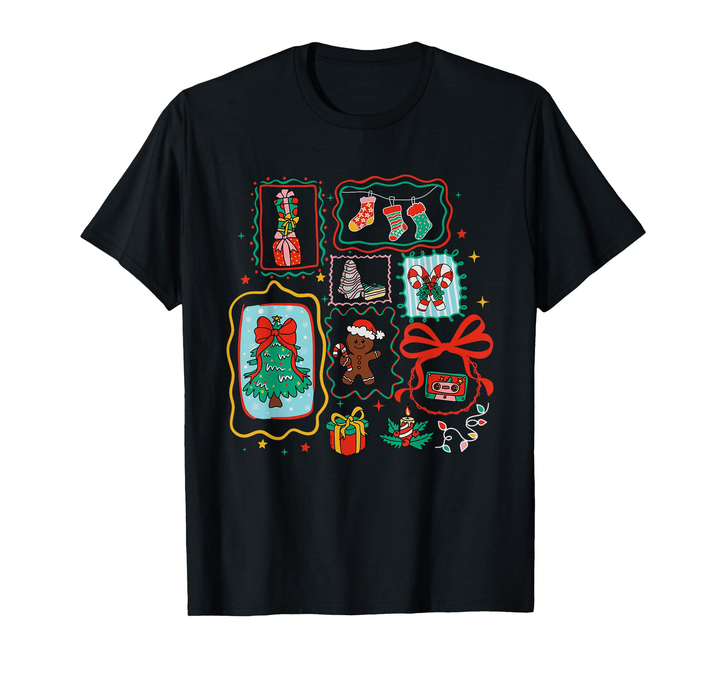 Coquette Bow Santa Christmas Tree Xmas Merry and Bright T-Shirt