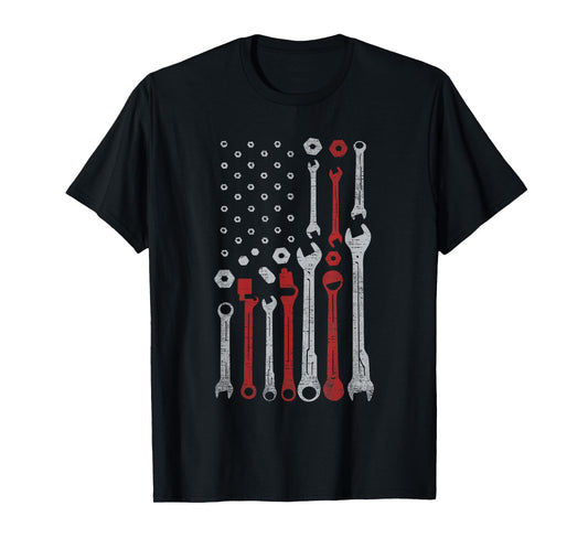 Vintage Mechanic Flag USA American Patriotic Flag Car Mens T-Shirt
