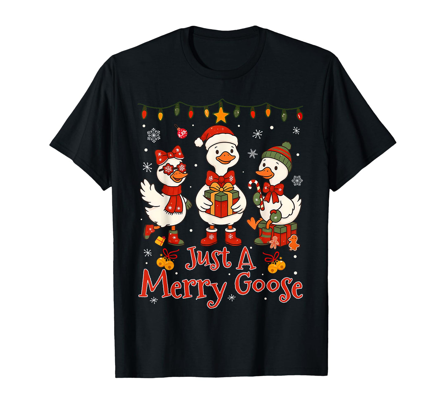 Just A Merry Goose Christmas Santa Bow Men Women Kid T-Shirt