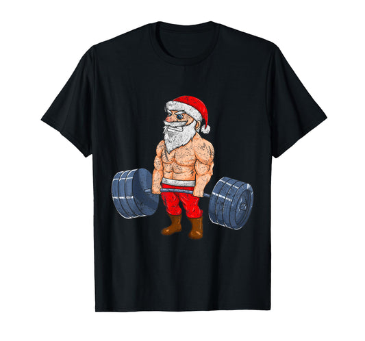 Vintage Santa Weightlifting Bodybuilder Muscle Fitness T-Shirt