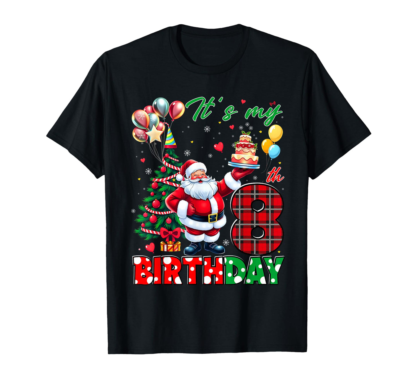 Kids It's My 8th Birthday Cute Santa Christmas 8 Years Old T-Shirt