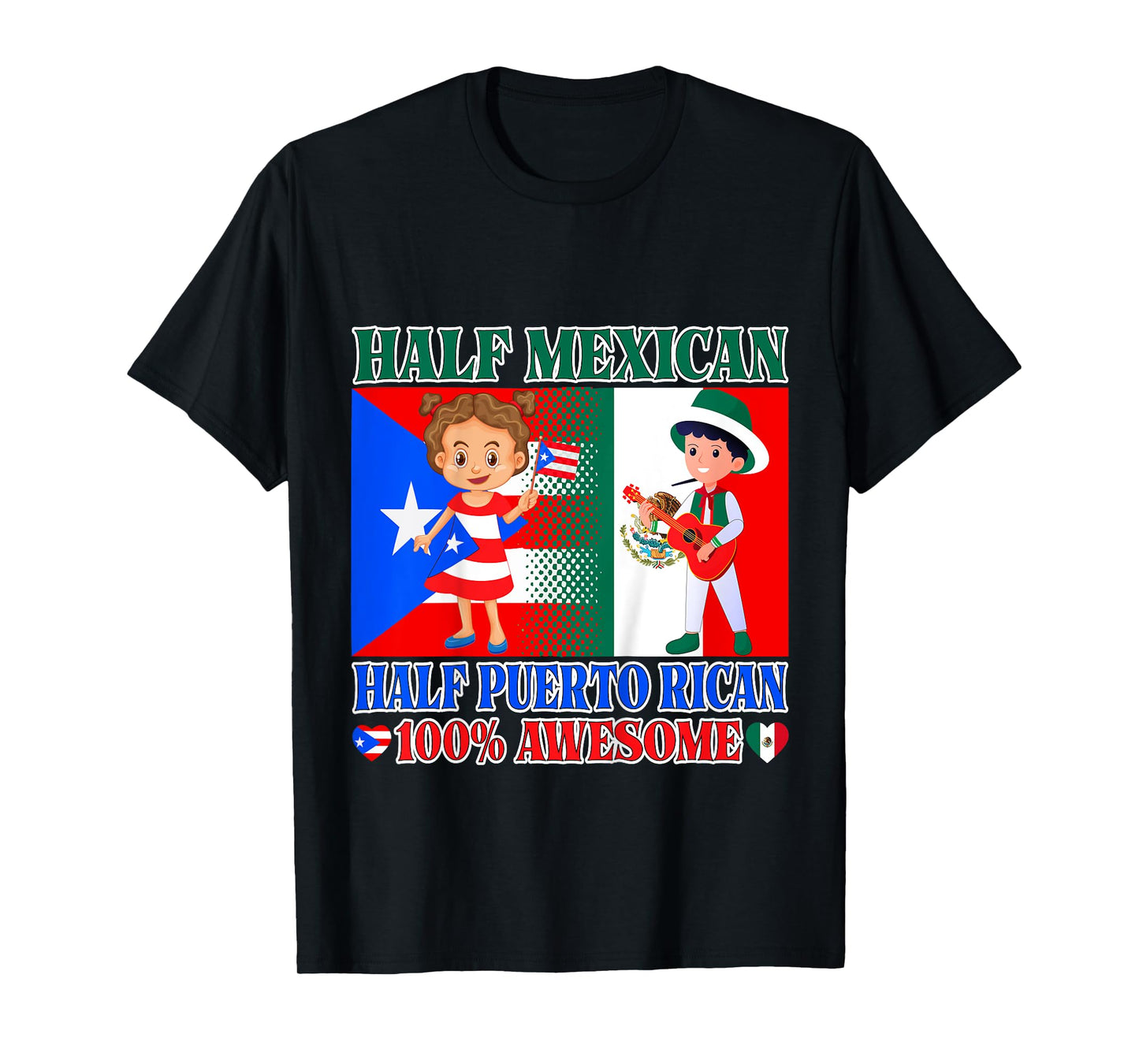 Kids Half Mexican Half Puerto Rican Mexico Flag Toddler Girl Boy T-Shirt