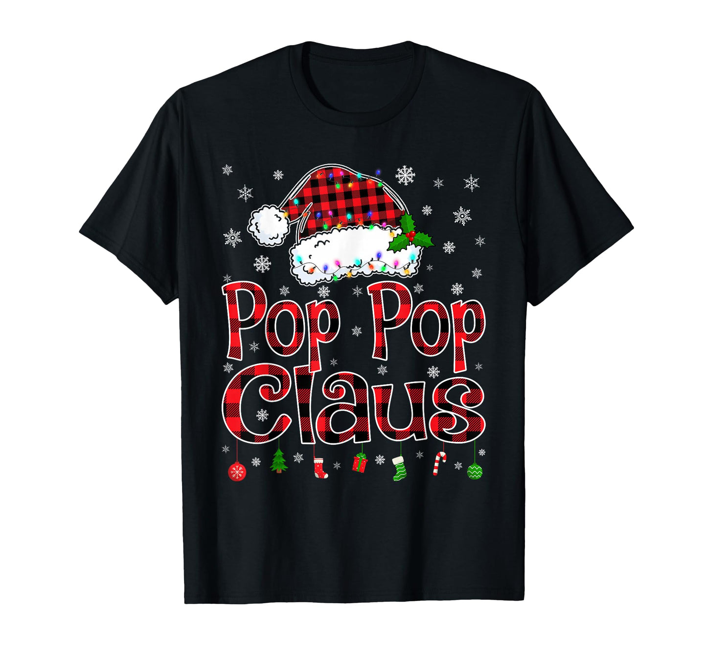 Pop Pop Claus Christmas Lights Xmas Pajama Matching Family T-Shirt