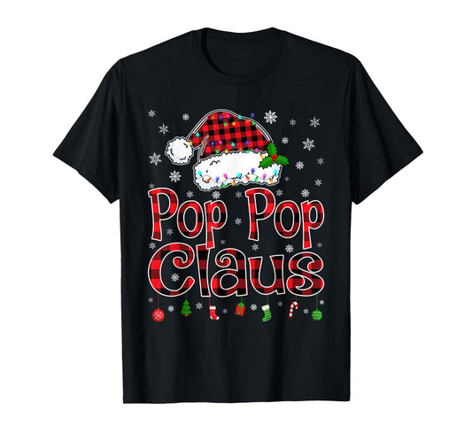 Pop Pop Claus Christmas Lights Xmas Pajama Matching Family T-Shirt