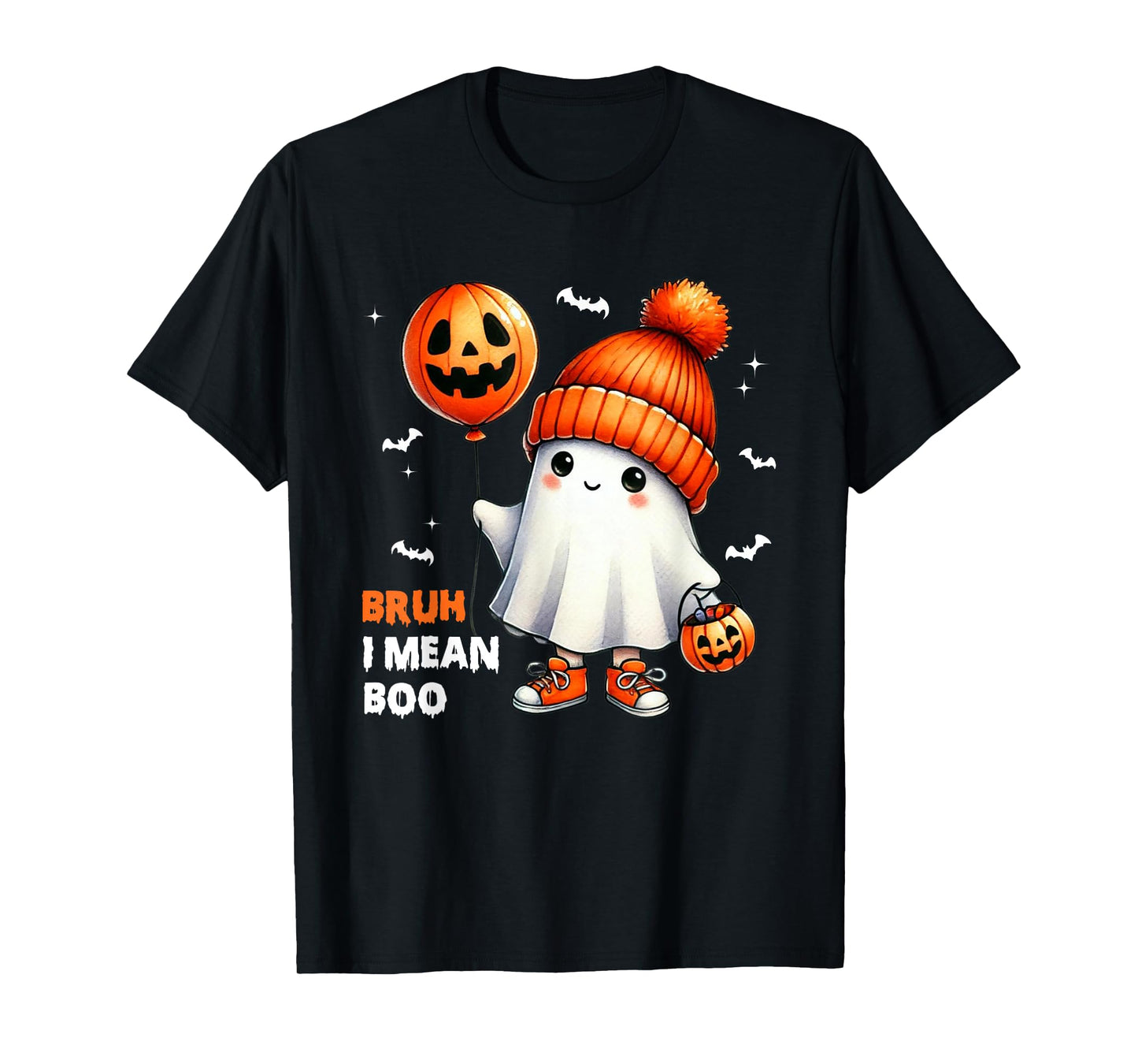 Halloween Bruh I Mean Boo Ghost Skull Pumpkin Boys Kids Men T-Shirt