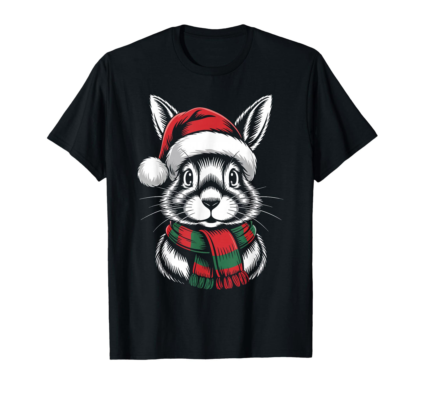 Rabbit Xmas Santa Hat Scarf Christmas Costume T-Shirt