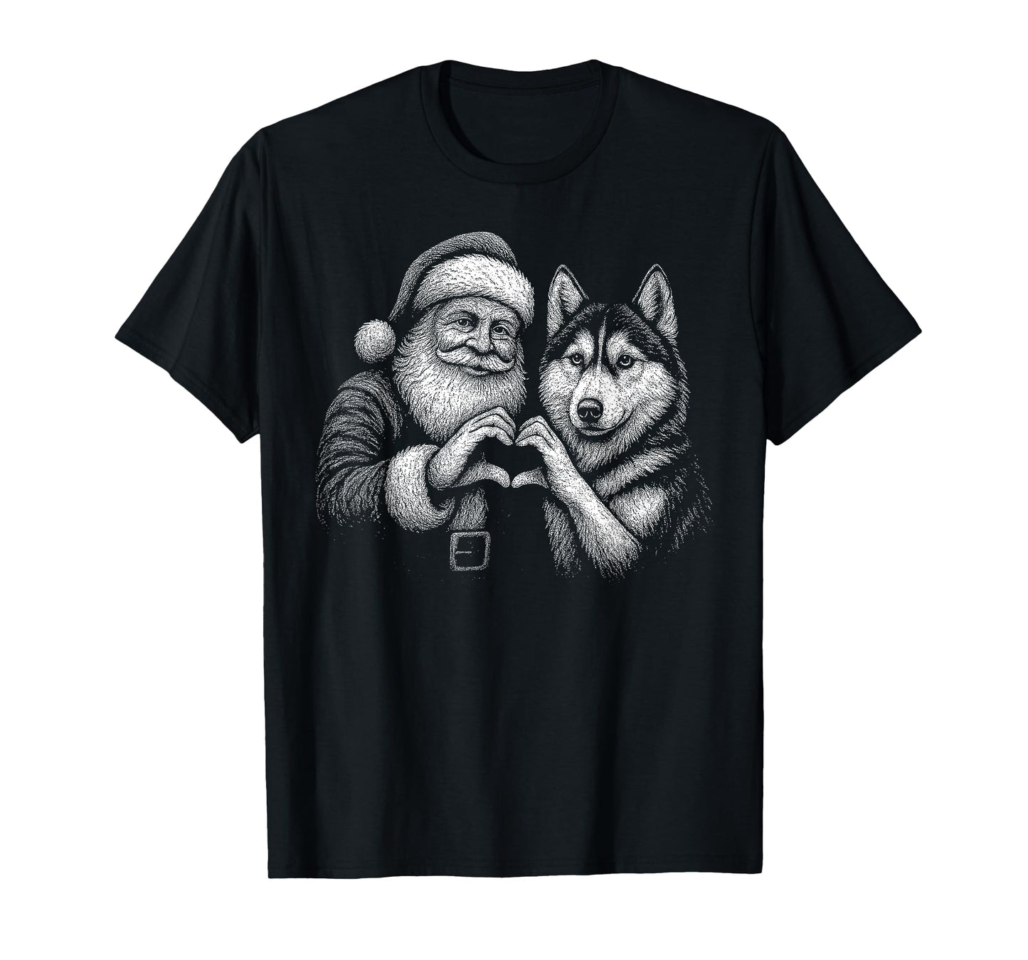 Husky Santa Claus Heart Shape Christmas Dog Lover T-Shirt