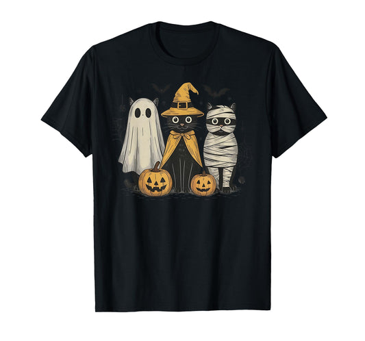 Black Cat Witch Ghost Scary Halloween Pumpkin Men Kids Gifts T-Shirt
