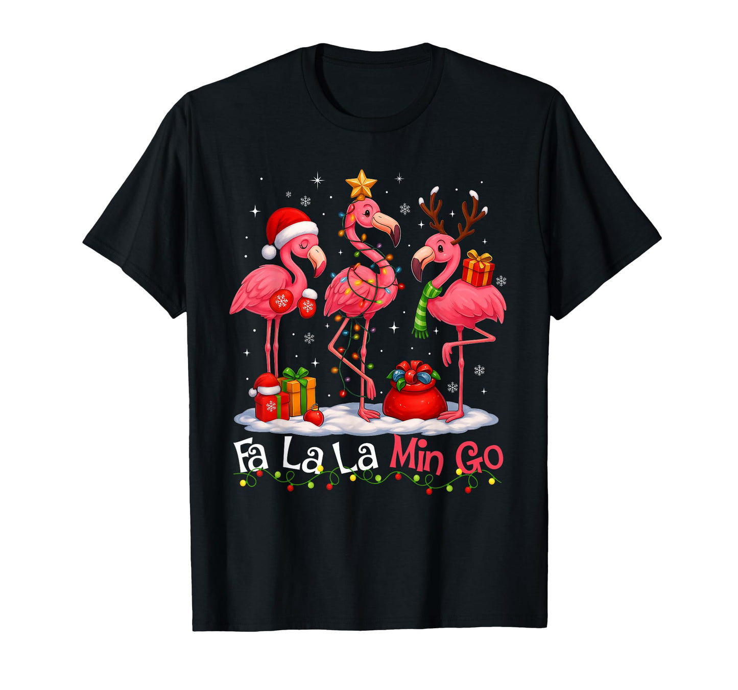 FA La La La Mingo Flamingo Christmas Xmas Light Gift Women T-Shirt